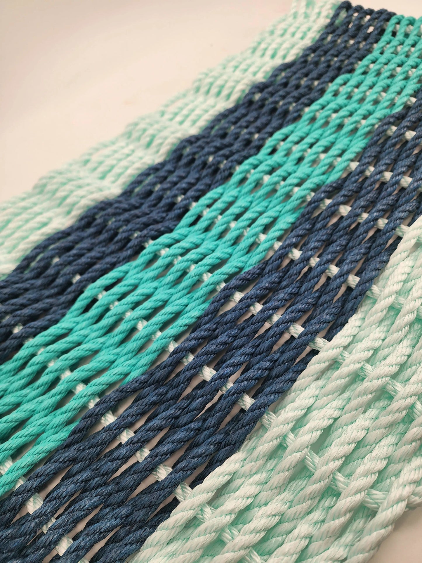 Seafoam, Navy Blue & Teal 5-Stripe Lobster Rope Doormat