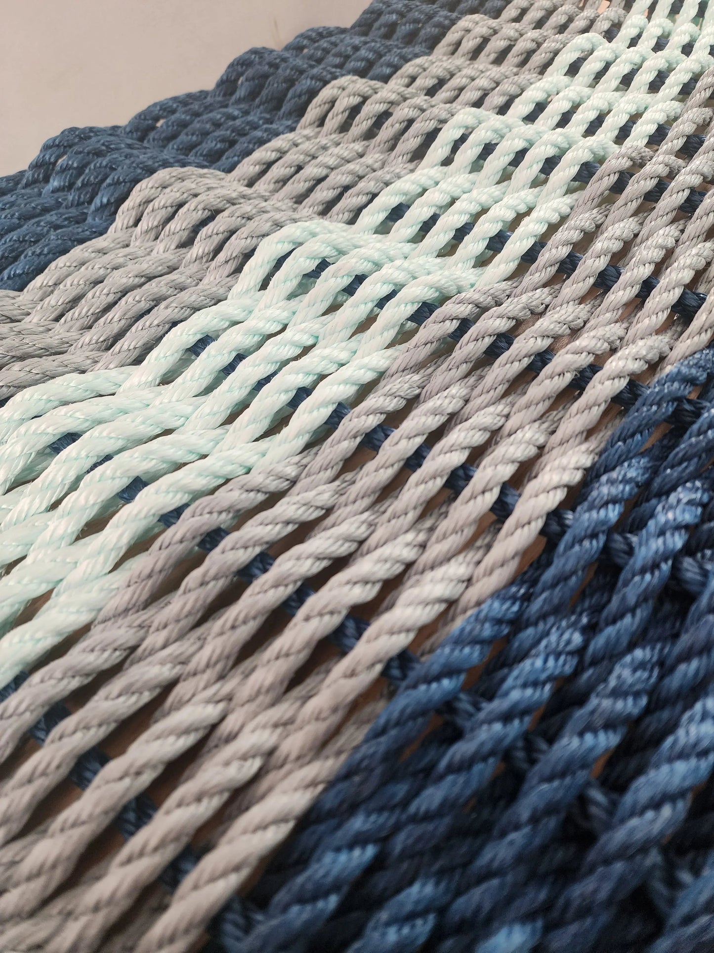 Navy Blue, Light Gray & Seafoam 5-Stripe Lobster Rope Doormat