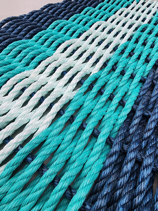 Navy Blue, Teal & Seafoam 5-Stripe Lobster Rope Doormat
