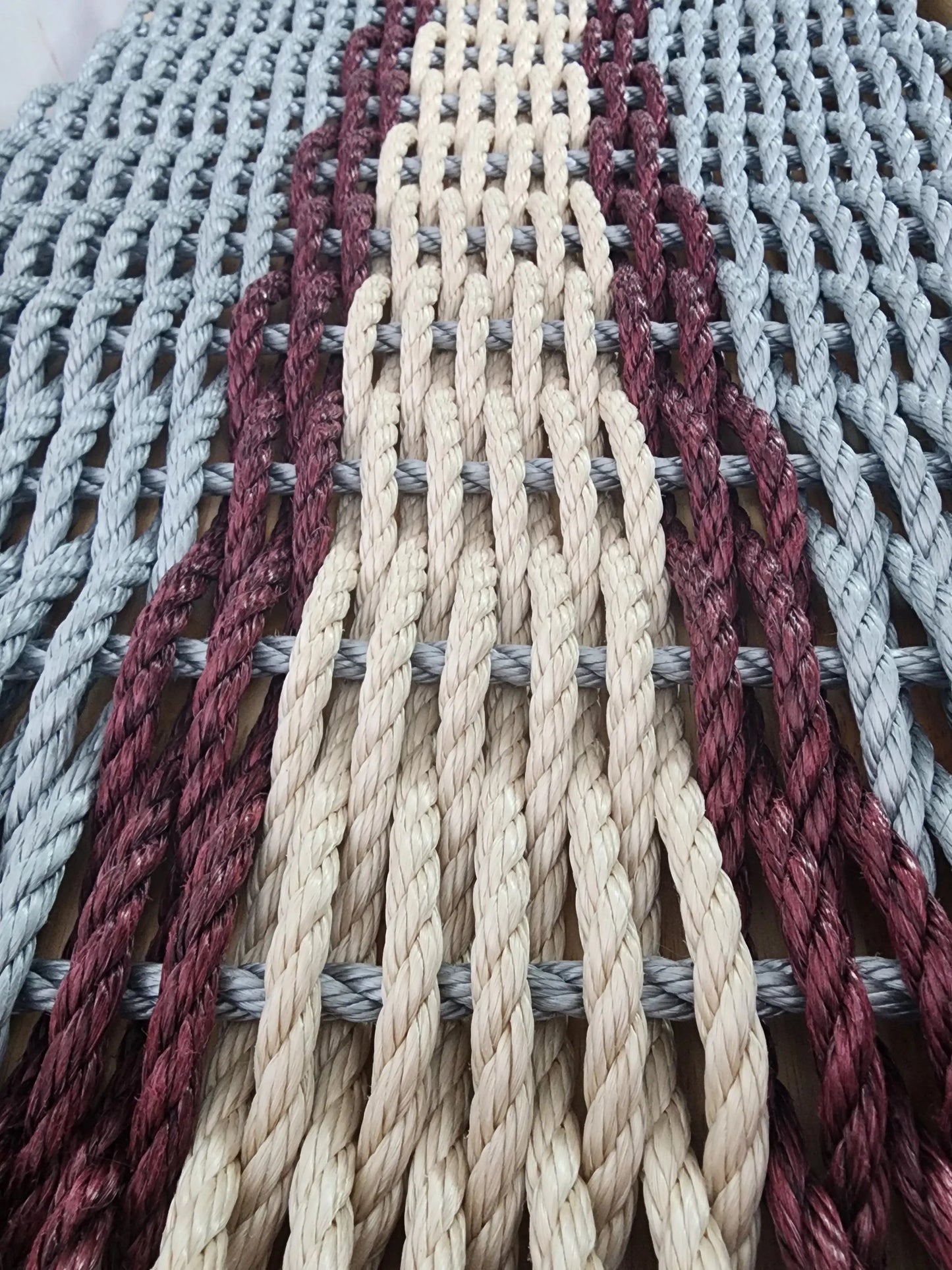 Light Gray, Light Tan & Burgundy Accent Lobster Rope Doormat