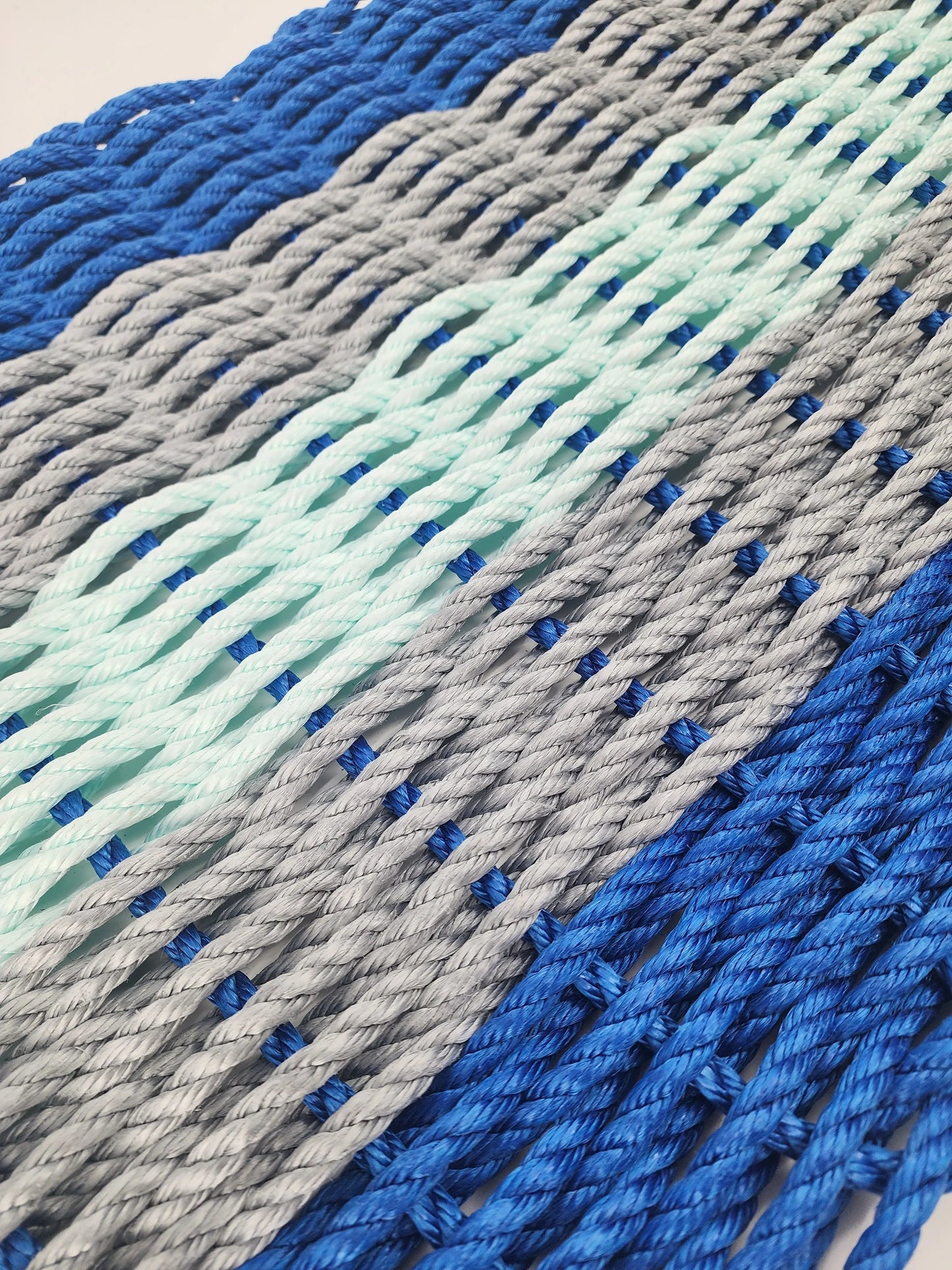 Blue, Gray & Seafoam 5-Stripe Lobster Rope Doormat