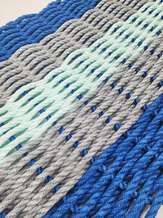 Blue, Gray & Seafoam 5-Stripe Lobster Rope Doormat