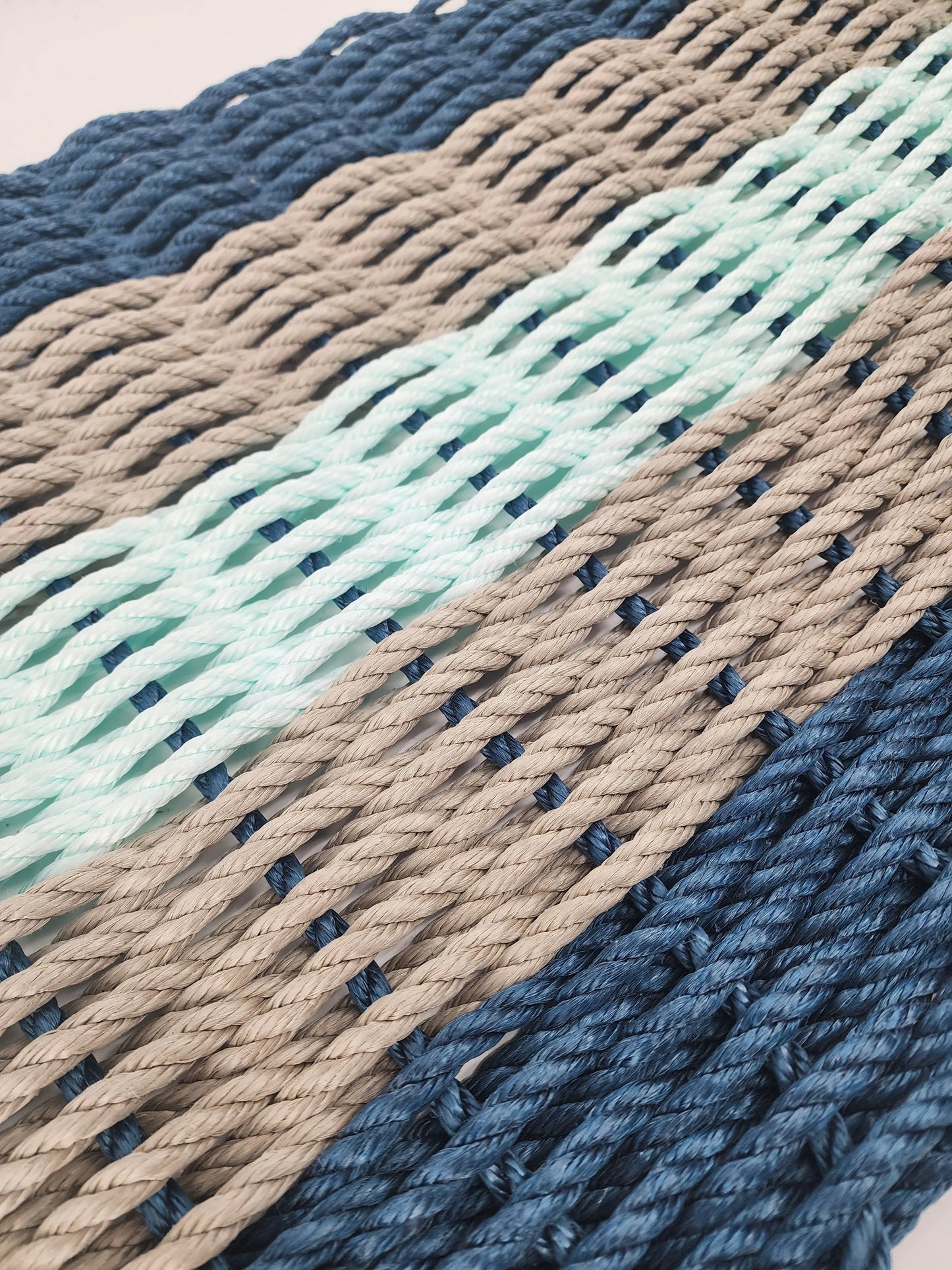 Navy Blue, Tan & Seafoam 5-Stripe Lobster Rope Doormat