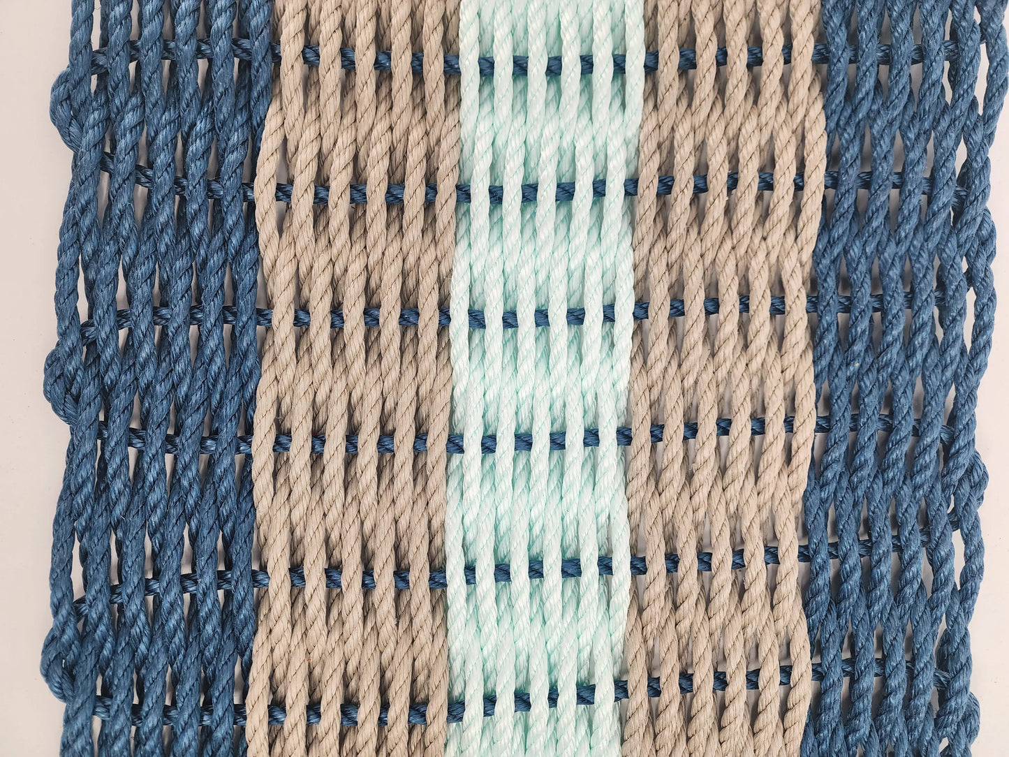 Navy Blue, Tan & Seafoam 5-Stripe Lobster Rope Doormat
