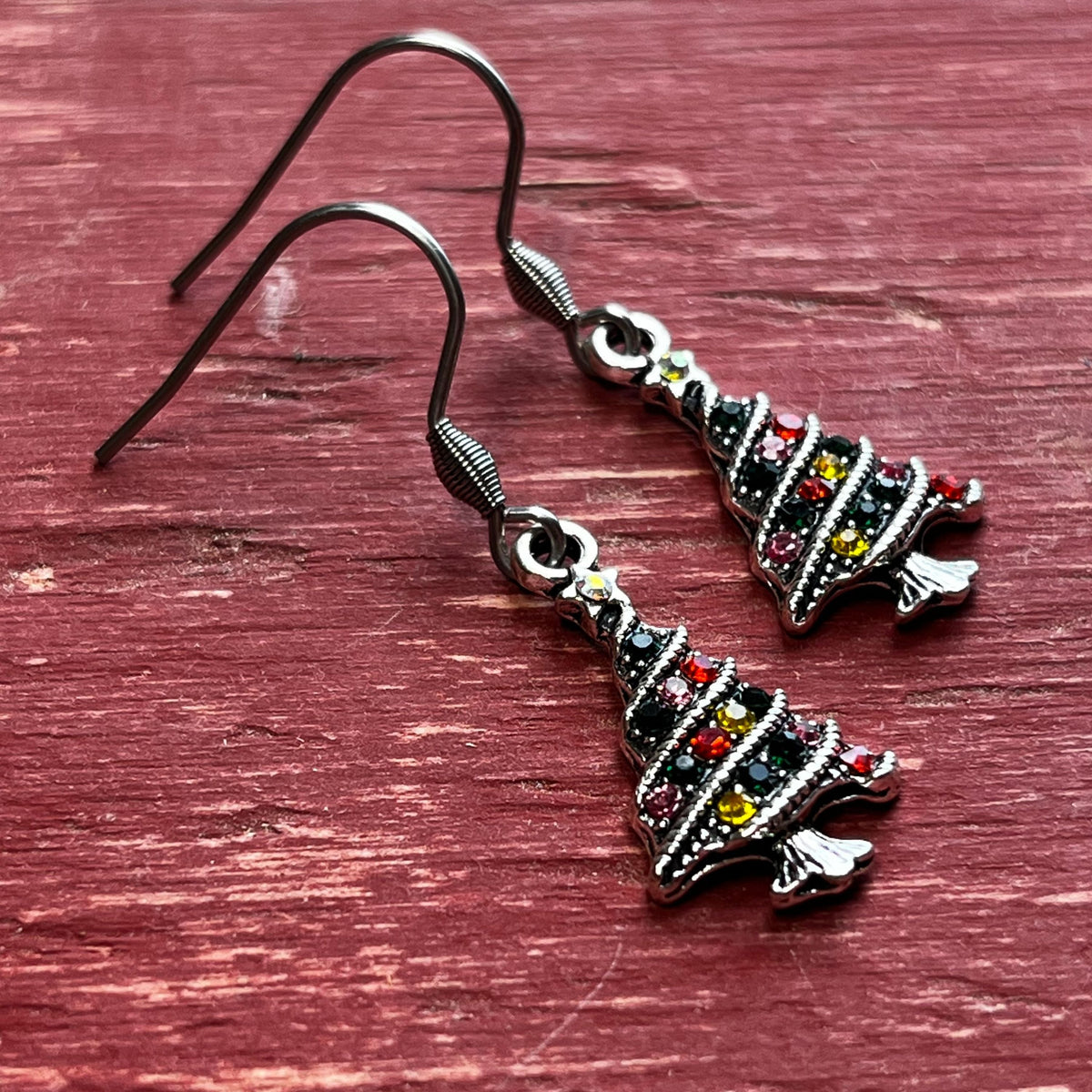Rhinestone Christmas Tree Earrings