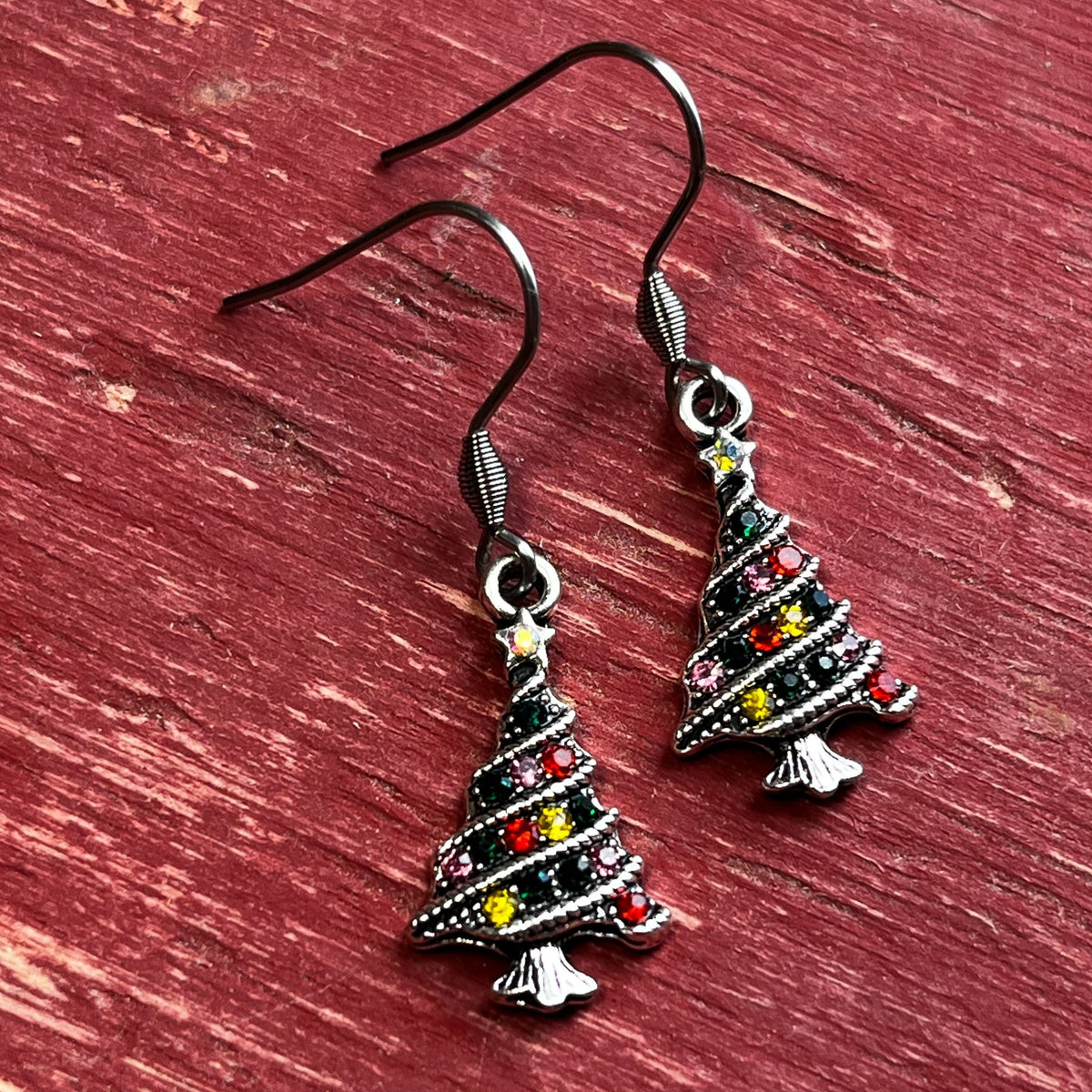 Rhinestone Christmas Tree Earrings