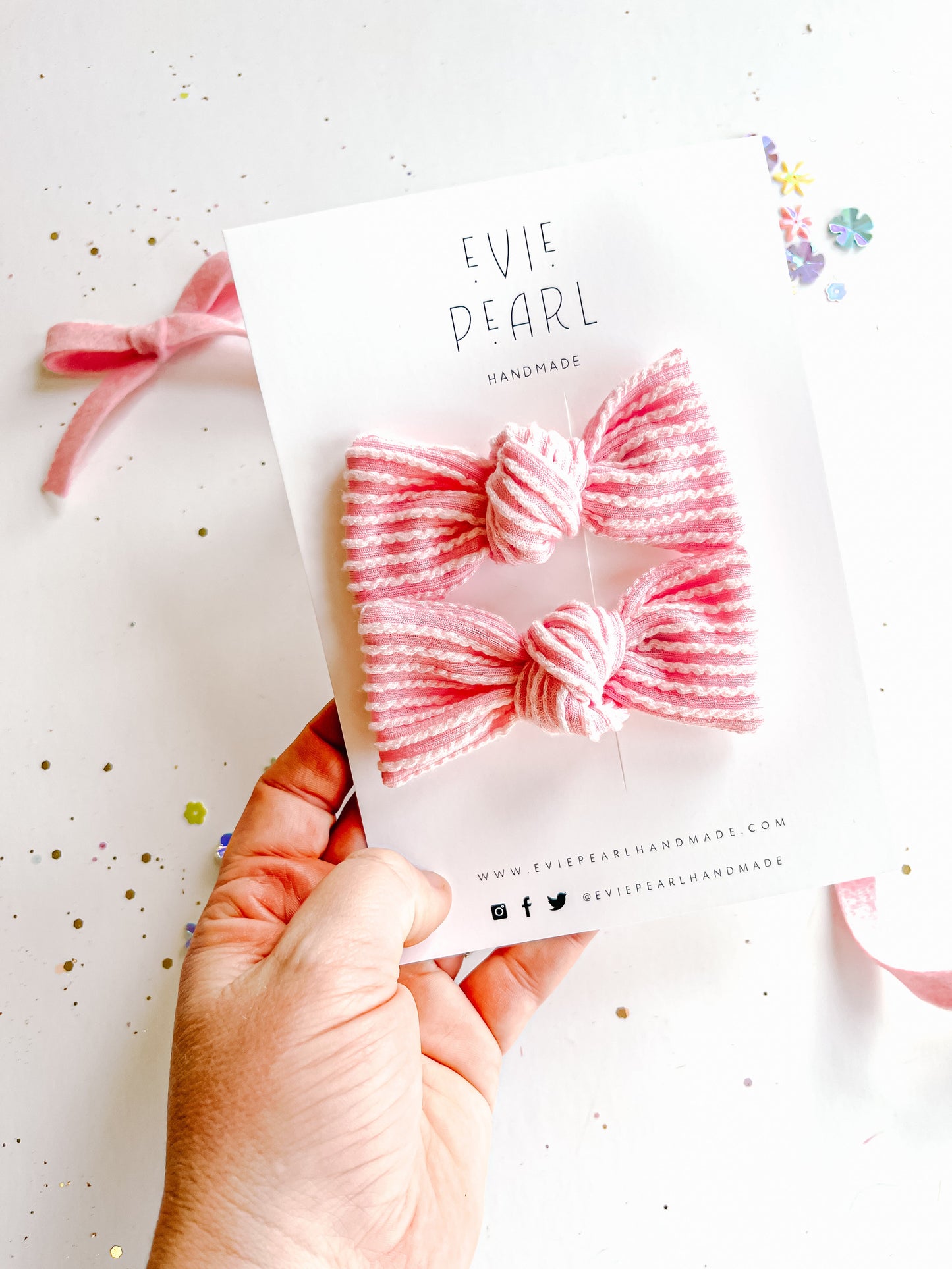 Light Pink Ribbed Knot Bow Pigtail Set