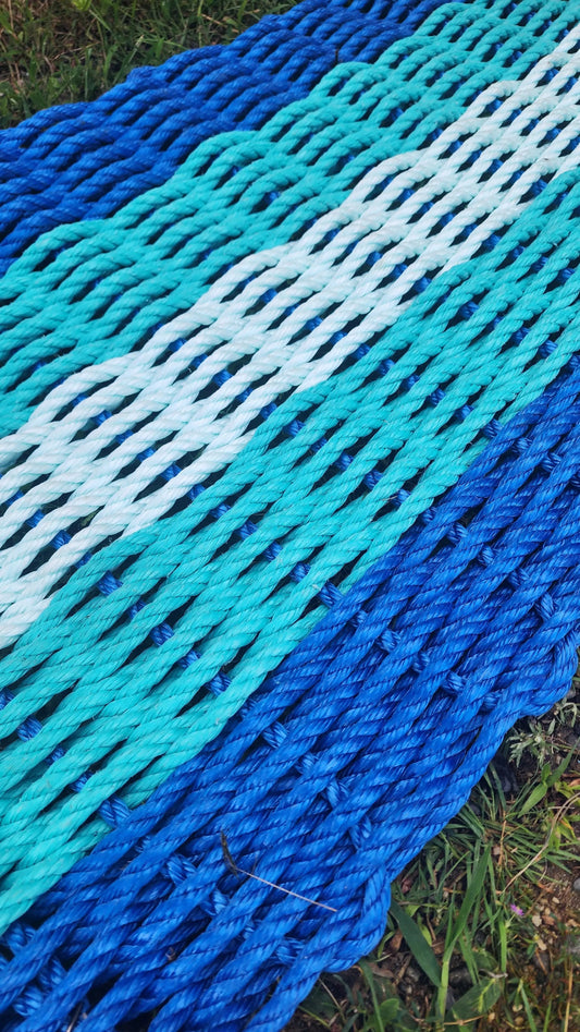Blue, Teal & Seafoam 5-Stripe Lobster Rope Doormat