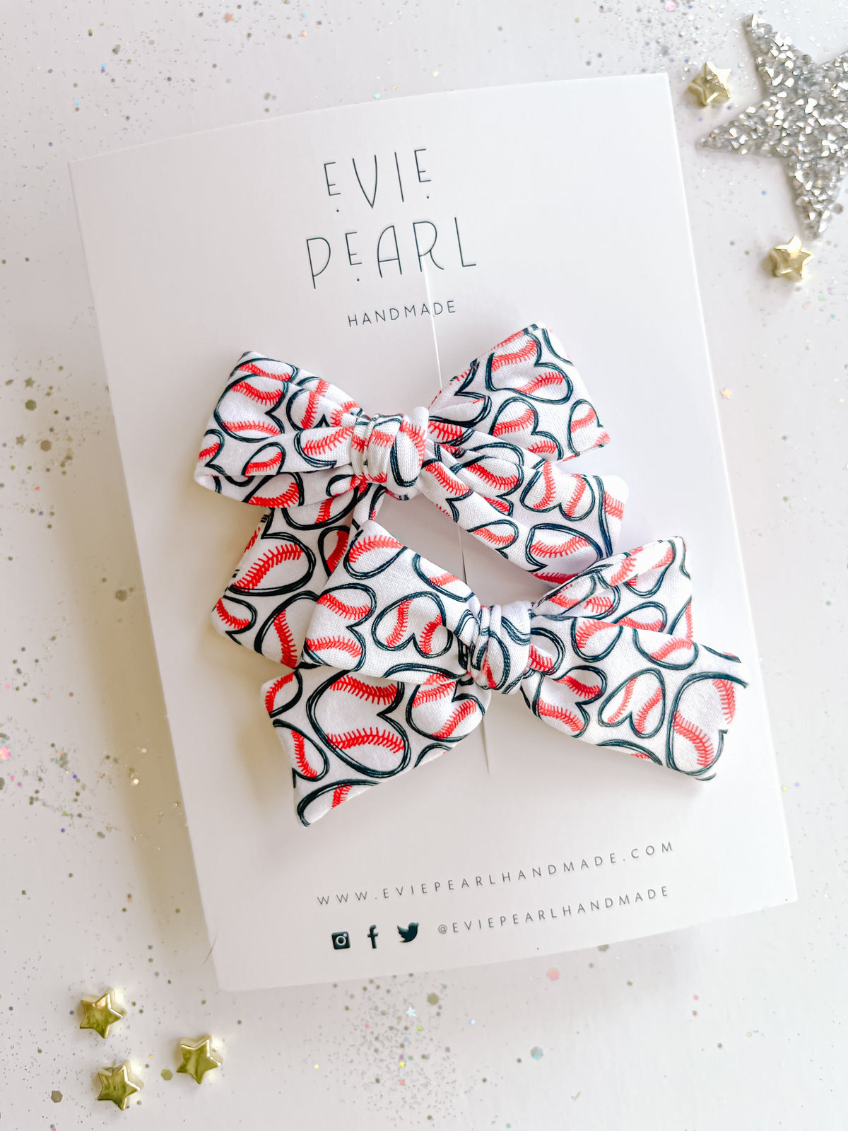 Baseball Heart Small Pinwheel Pigtail Bows