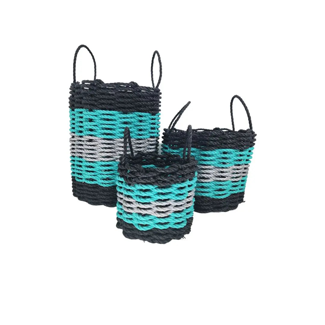 Black, Teal & Gray Five Stripe Rope Basket
