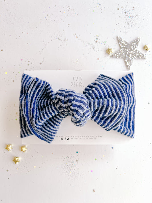 Navy Blue Ribbed Baby Bow Turban
