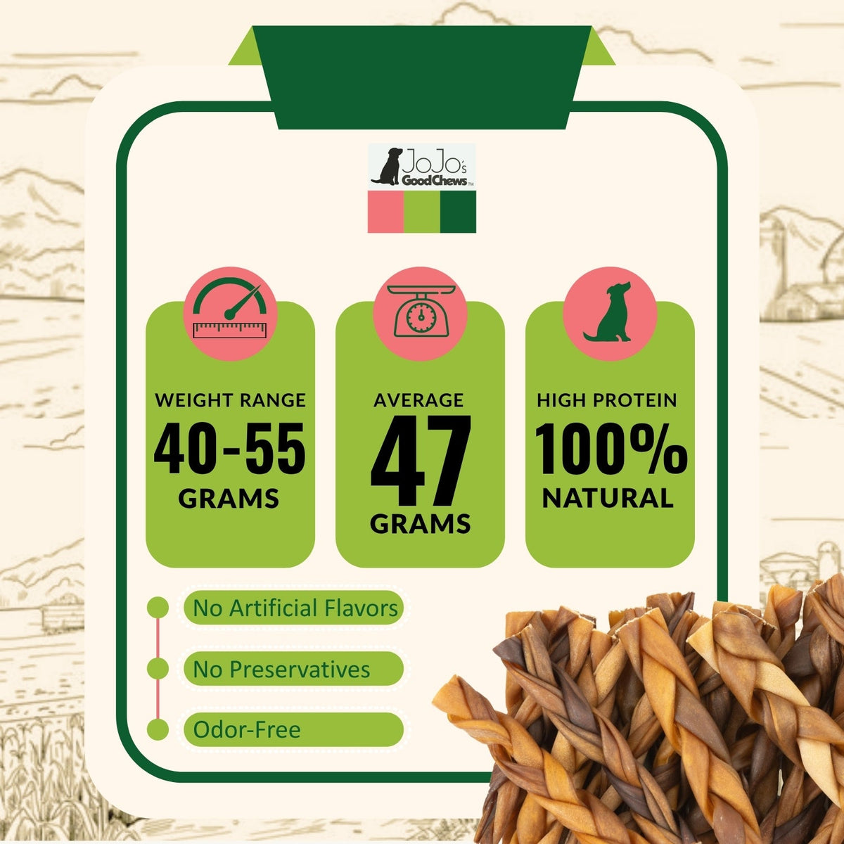 6" Braided Beef Collagen Sticks for Dogs, 4-Pack
