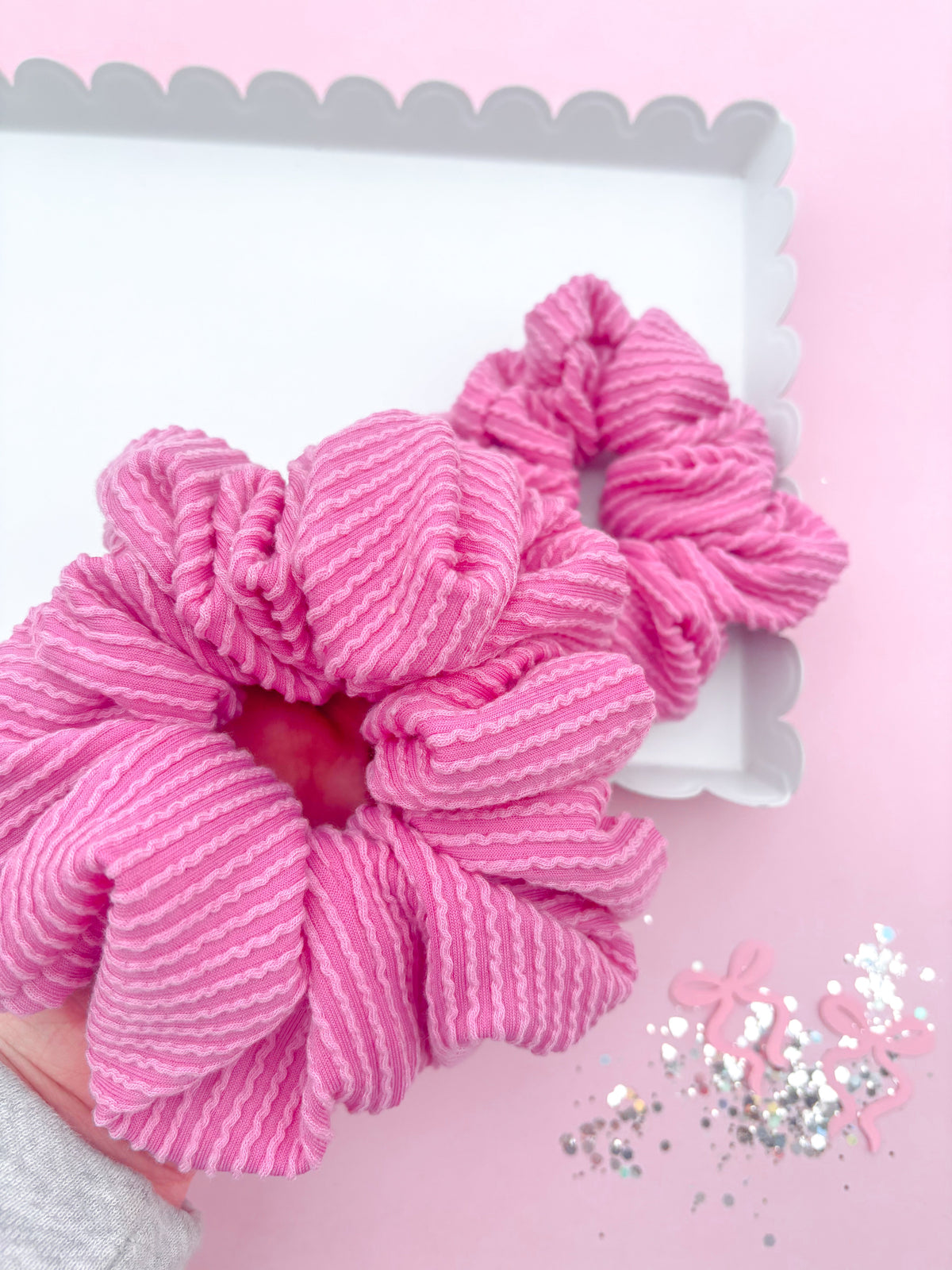 Taffy Pink Ribbed Oversized Scrunchy