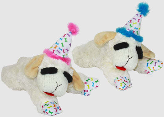 Multipet Lamb Chop w/Birthday Hat Dog Toy 10.5"