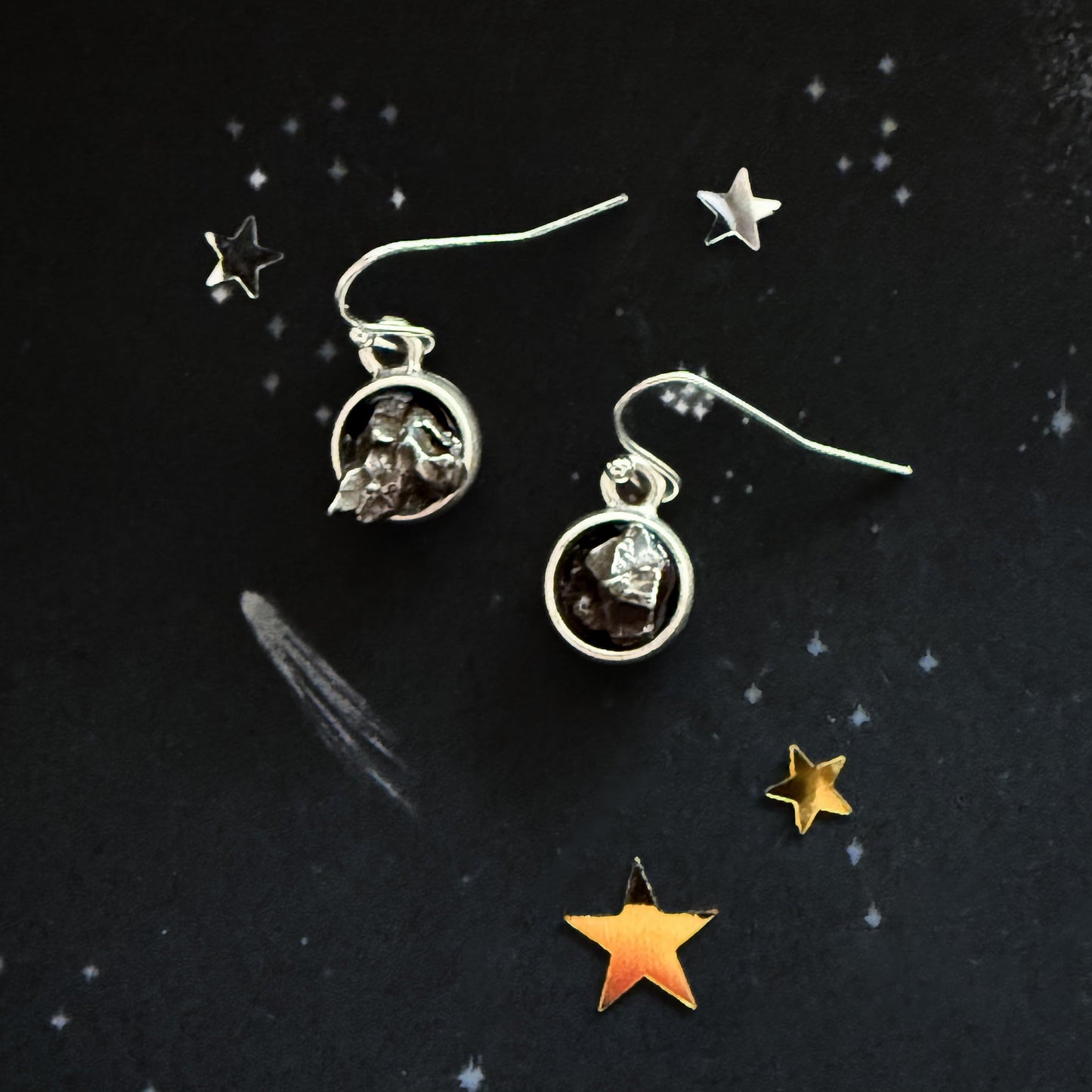 Small Round Raw Meteorite Dangle or Stud Earrings