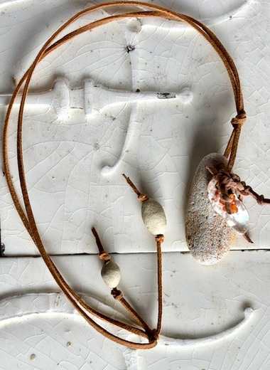 Beach rock with shell and carnelian beads