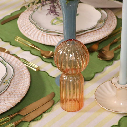 Apricot Ribbed Glass Vases – Pair
