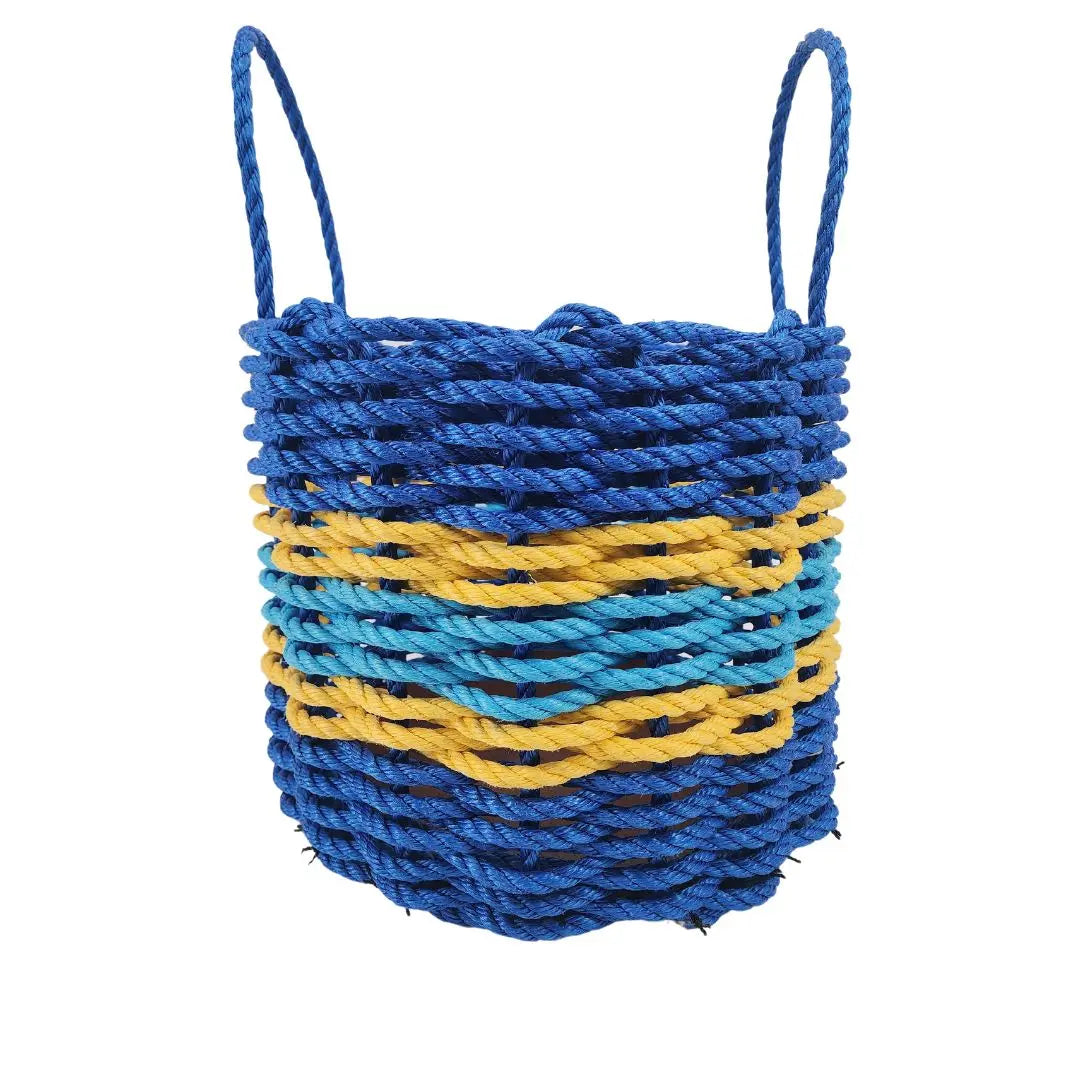 Two Tone Blue & Yellow Accent Rope Basket