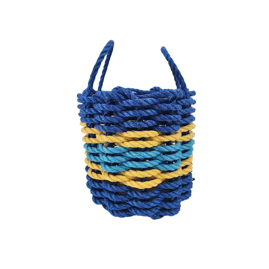 Two Tone Blue & Yellow Accent Rope Basket