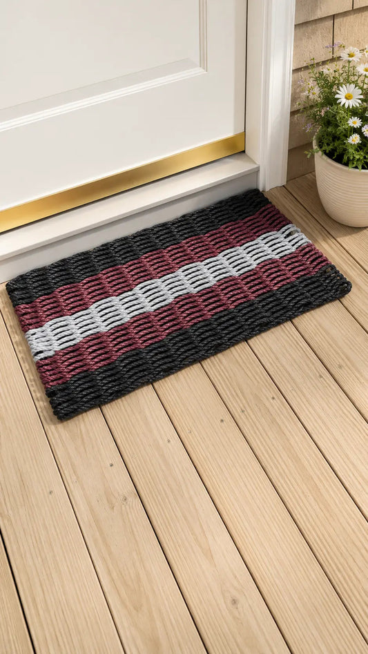 Black, Burgundy & Gray 5-Stripe Lobster Rope Doormat