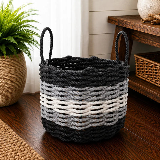 Black, Gray & White Five Stripe Rope Basket