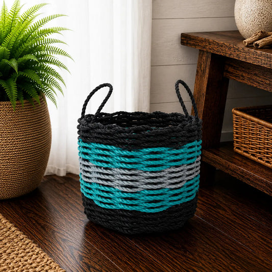 Black, Teal & Gray Five Stripe Rope Basket