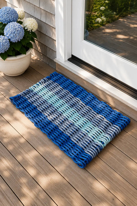 Blue, Gray & Seafoam 5-Stripe Lobster Rope Doormat