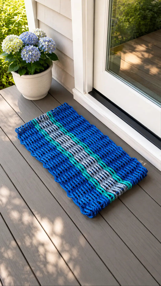 Blue, Gray & Teal Accent Lobster Rope Doormat