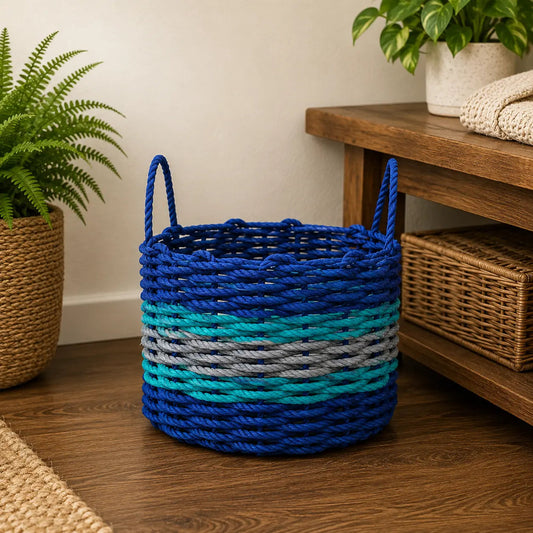 Blue, Light Gray & Teal Accent Rope Basket