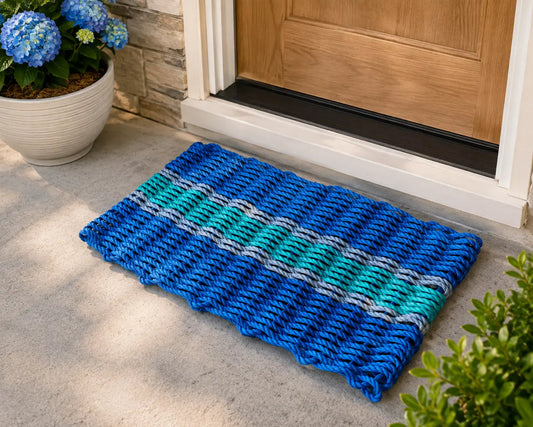 Blue, Teal & Light Gray Lobster Rope Doormat