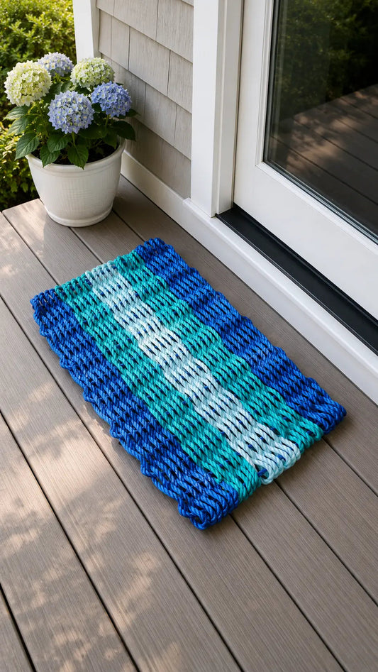 Blue, Teal & Seafoam 5-Stripe Lobster Rope Doormat