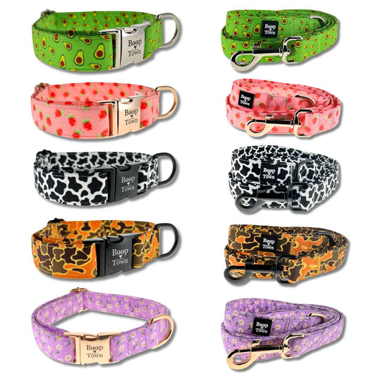 Boop Town Matching Collar and Leash Sets - Soft Cotton with Metal Buckle