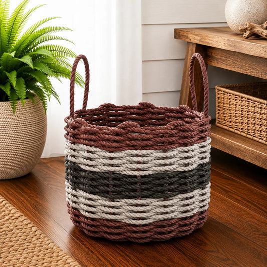Burgundy, Gray & Black Five Stripe Rope Basket