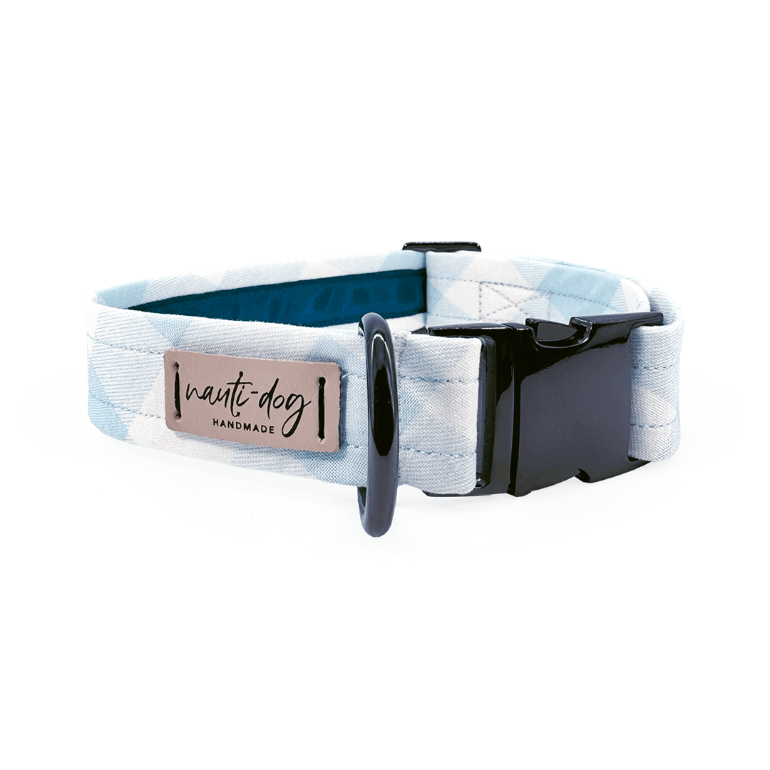 Carter Sky Blue Check Oxford Plaid Buckle & Martingale Dog Collar