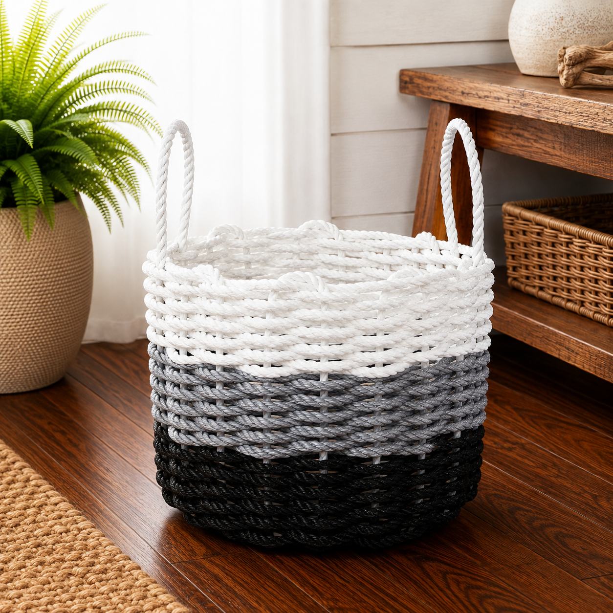 Black, Gray & White Ombre Rope Basket