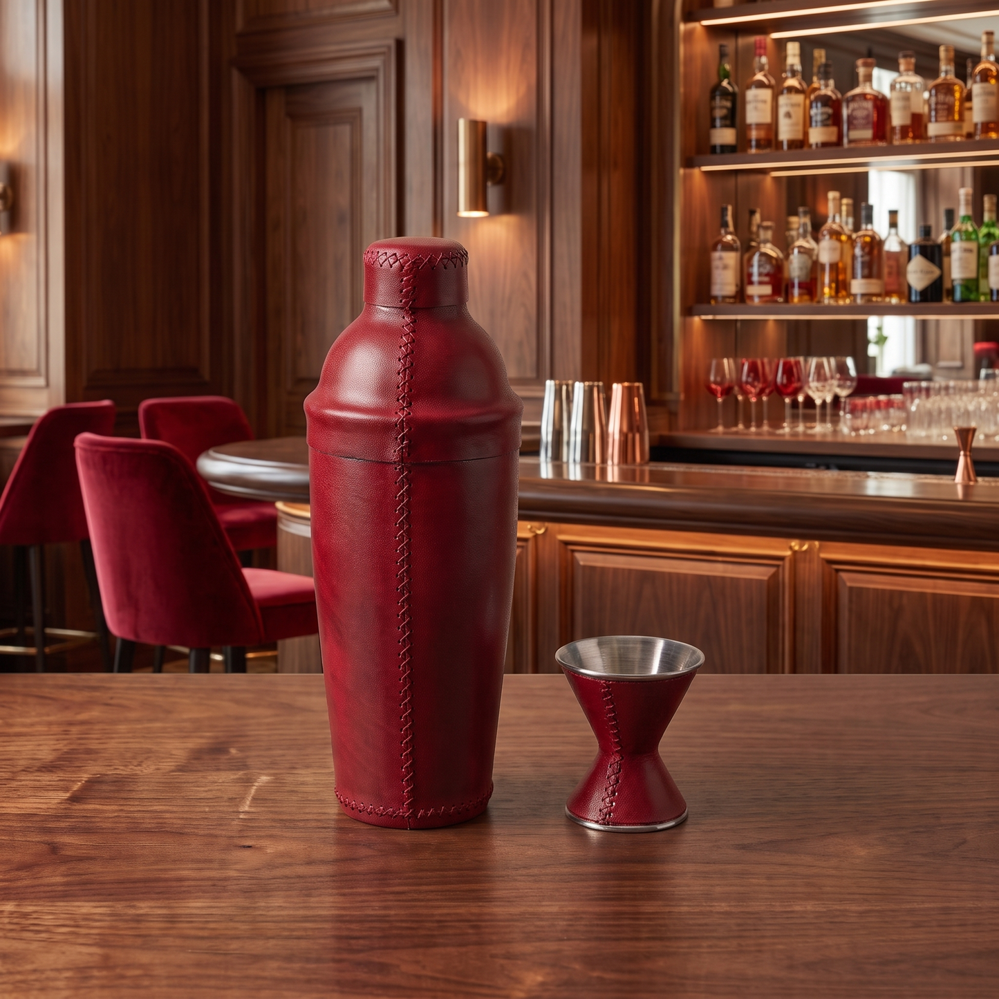 Coctelera | Leather Cocktail Shaker + Jigger
