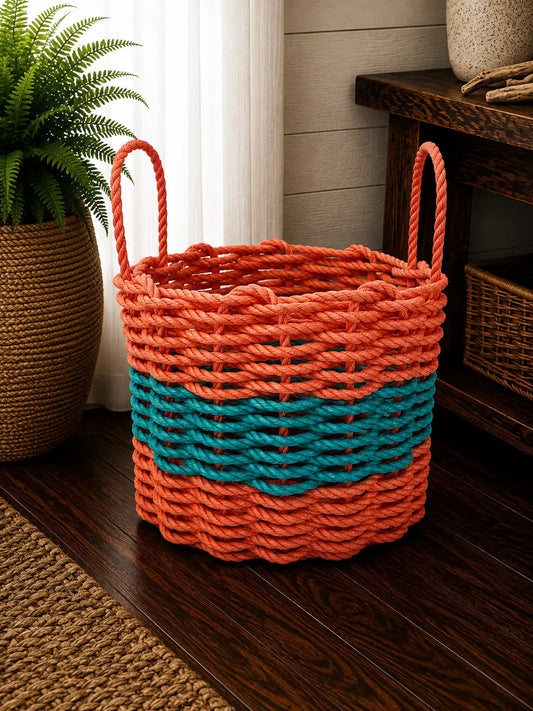 Coral Orange & Teal Rope Basket