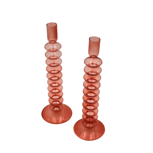 Coraline Peach Glass Candle Holders – Pair