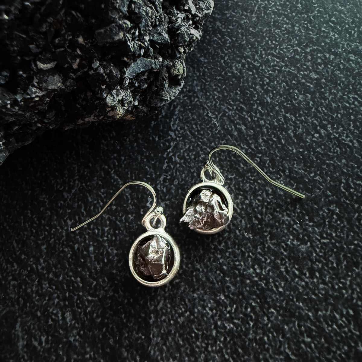 Small Round Raw Meteorite Dangle or Stud Earrings