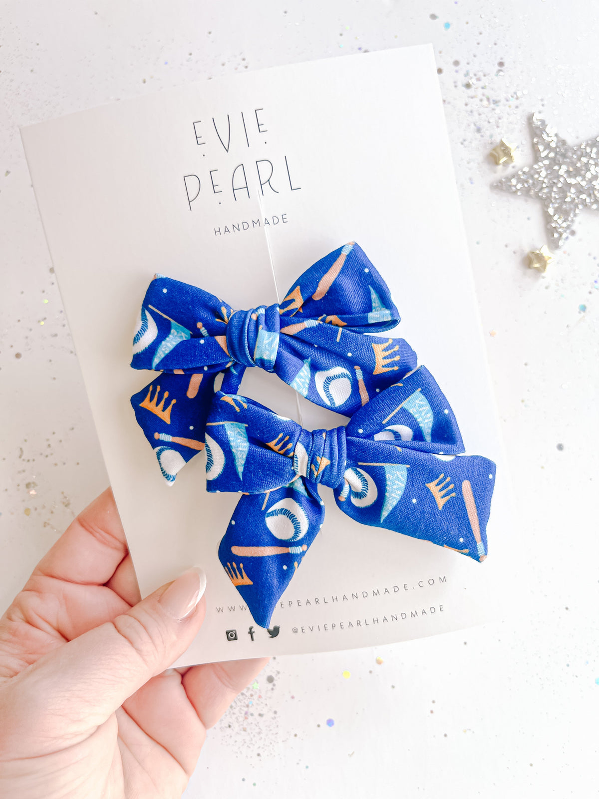 Blue Kansas City Baseball Small Pinwheel Pigtail Bows