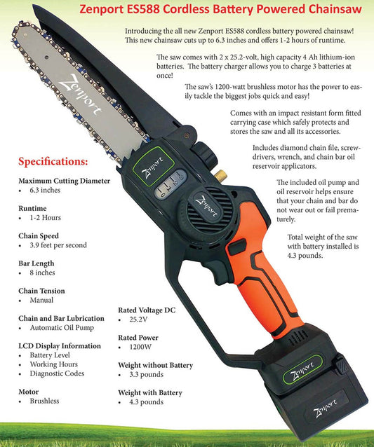 Cordless, Battery Powered 8" blade chain saw