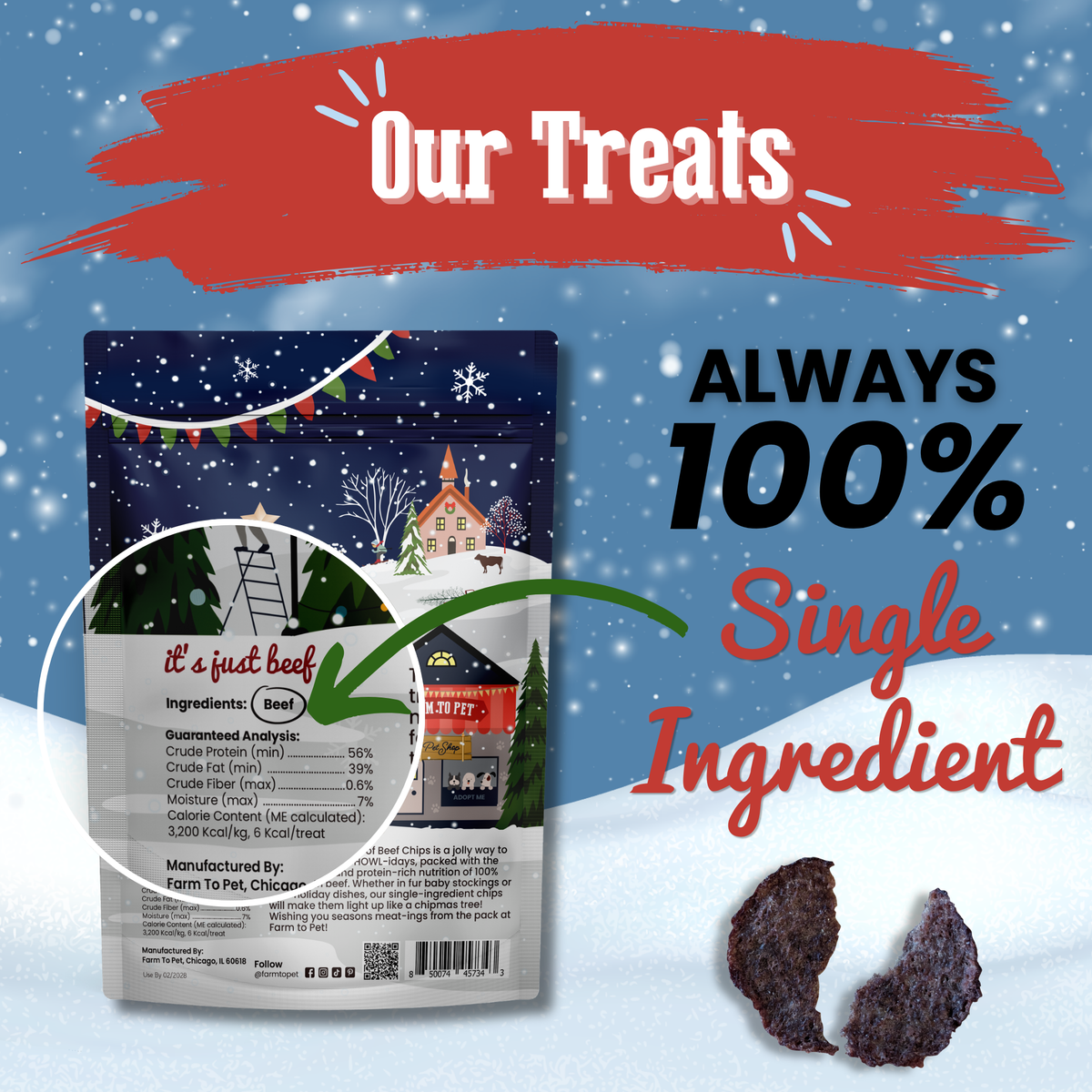 Holiday Chips Beef & Fish | Christmas Dog Treats 4oz
