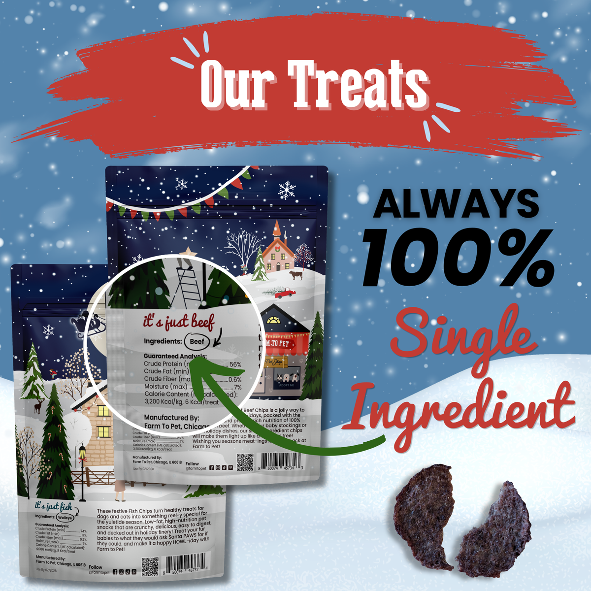 Holiday Chips Beef & Fish | Christmas Dog Treats 4oz