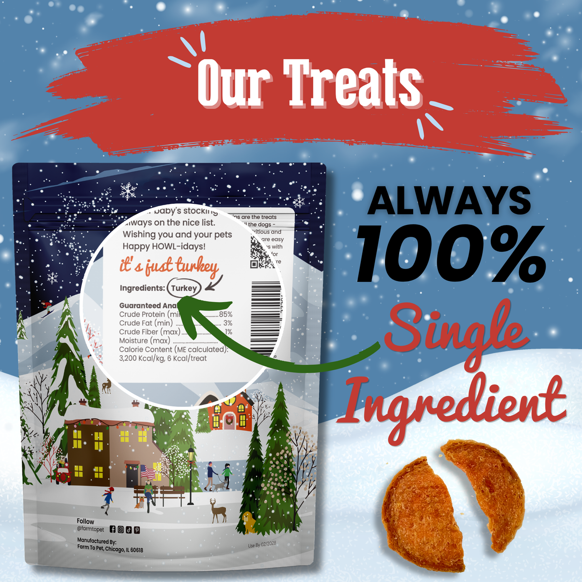Holiday Chips Chicken & Turkey | Christmas Dog Treats 12oz