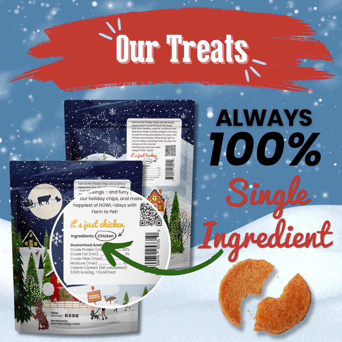Holiday Chips Chicken & Turkey | Christmas Dog Treats 12oz