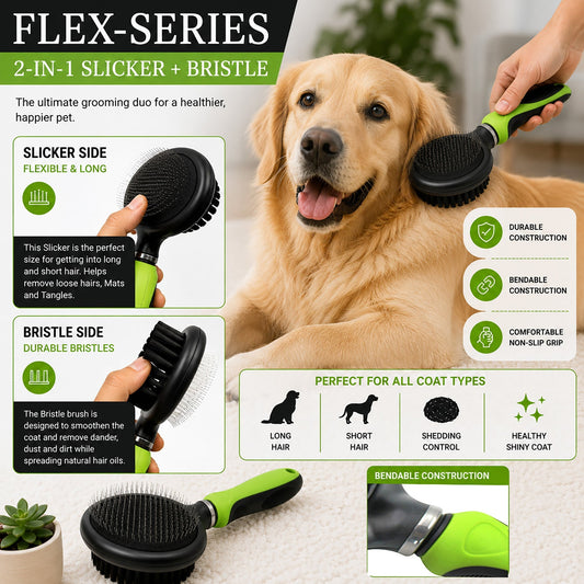 Pet Life ® Flex Series 2-in-1 Dual-Sided Slicker and Bristle Grooming Pet Brush