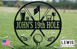 Golf 19th Hole Custom Name Metal Sign | Personalized Golf Bar Decor