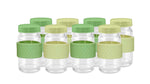Glass Juice Shot Bottles Set w/ Colored Lids & Grip Bands, 8 Pack Set, 2oz