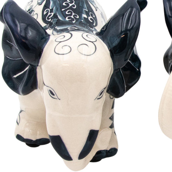 Hand-painted Ceramic Embera and Nyala Elephants - Pair