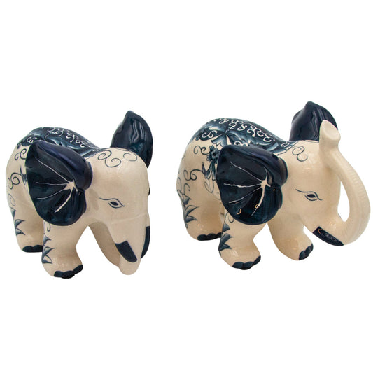 Embera & Nyala Hand-Painted Ceramic Elephants – Pair